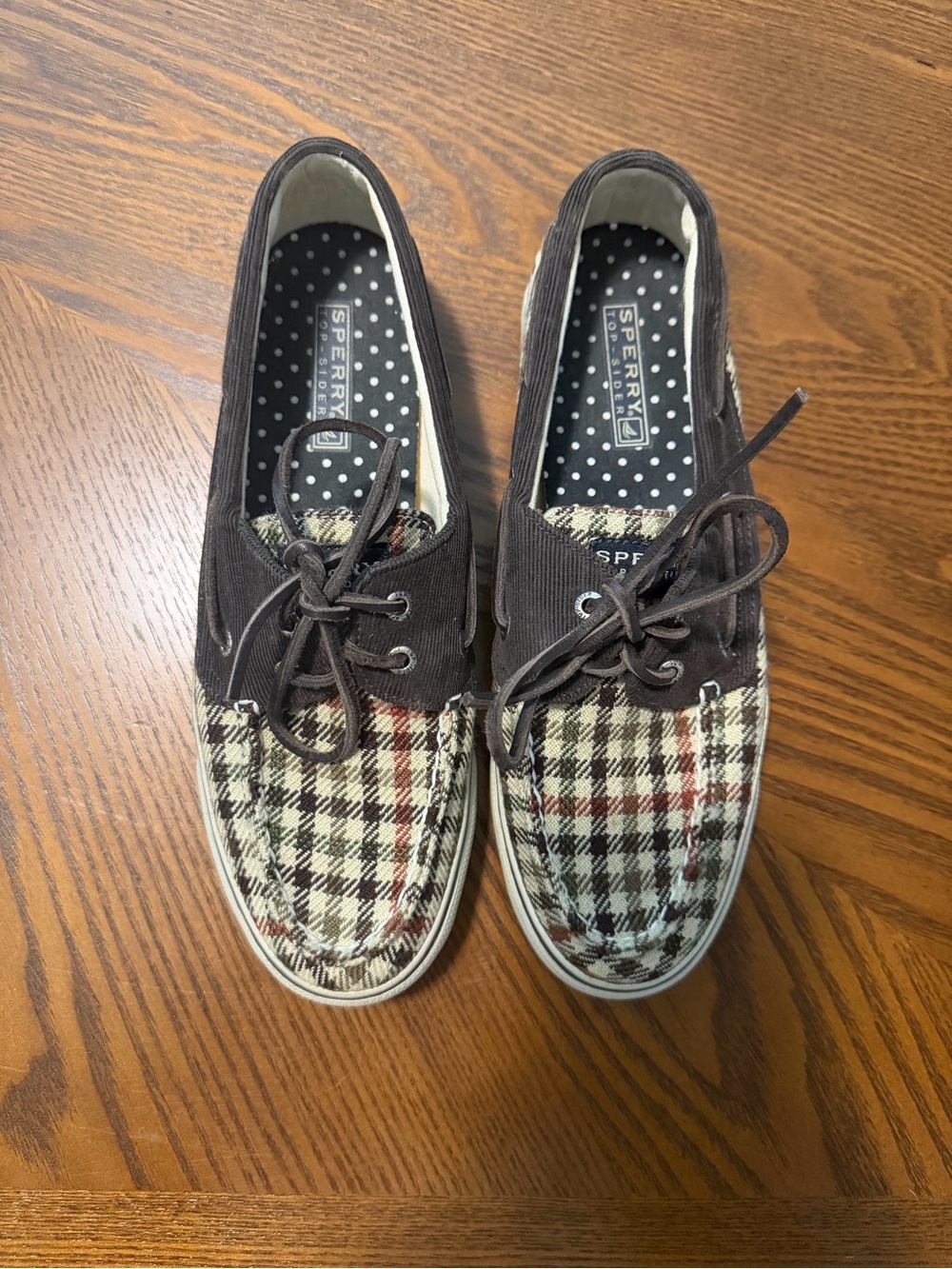 Sperry Brown Canvas & Plaid Boat Shoes